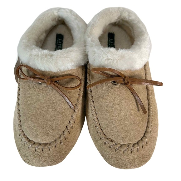 Lauren Ralph Lauren Shoes - Lauren Ralph Lauren RL121 Wheat Suede Faux Fur Moccasin Slippers Women L 8-9 NEW